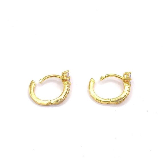 Gold Cubic Zirconia Huggie Hoop Earrings - Picture 3 of 5